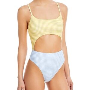 Aqua Colorblock Cutout Maillo One Piece Gingham Swimsuit